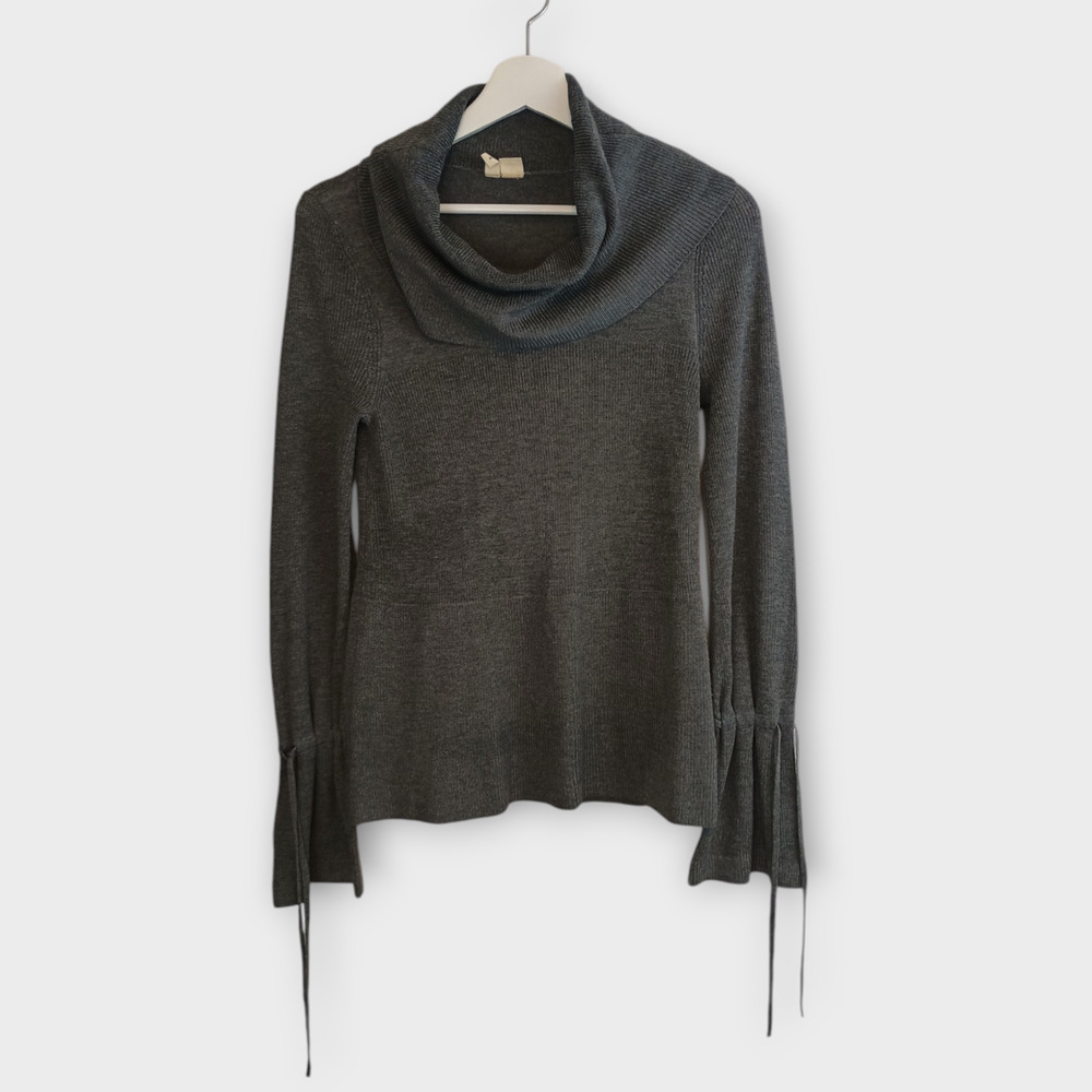 Anthropologie Moth Shirt Womens XS Gray Bell Sleeve Minimalist Neutral Cowl Neck